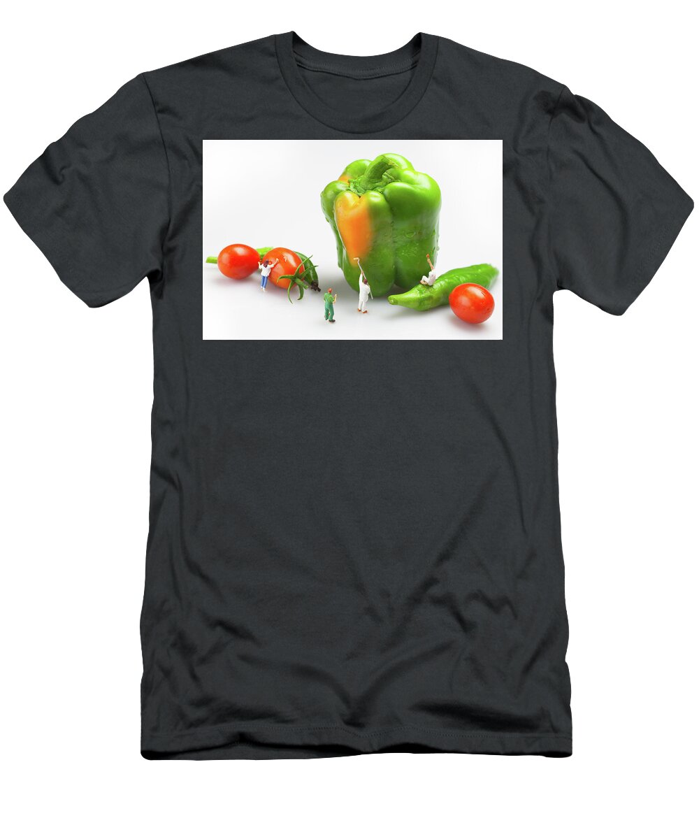 Paint T-Shirt featuring the painting Vegetable painting Little People On Food by Paul Ge
