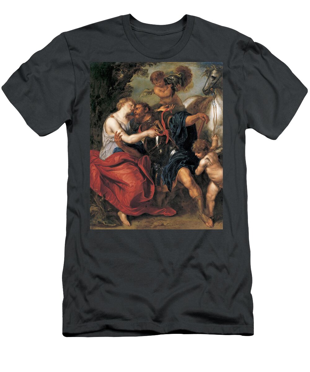 Studio Of Anthony Van Dyck T-Shirt featuring the painting Venus disarming Mars by Studio of Anthony van Dyck