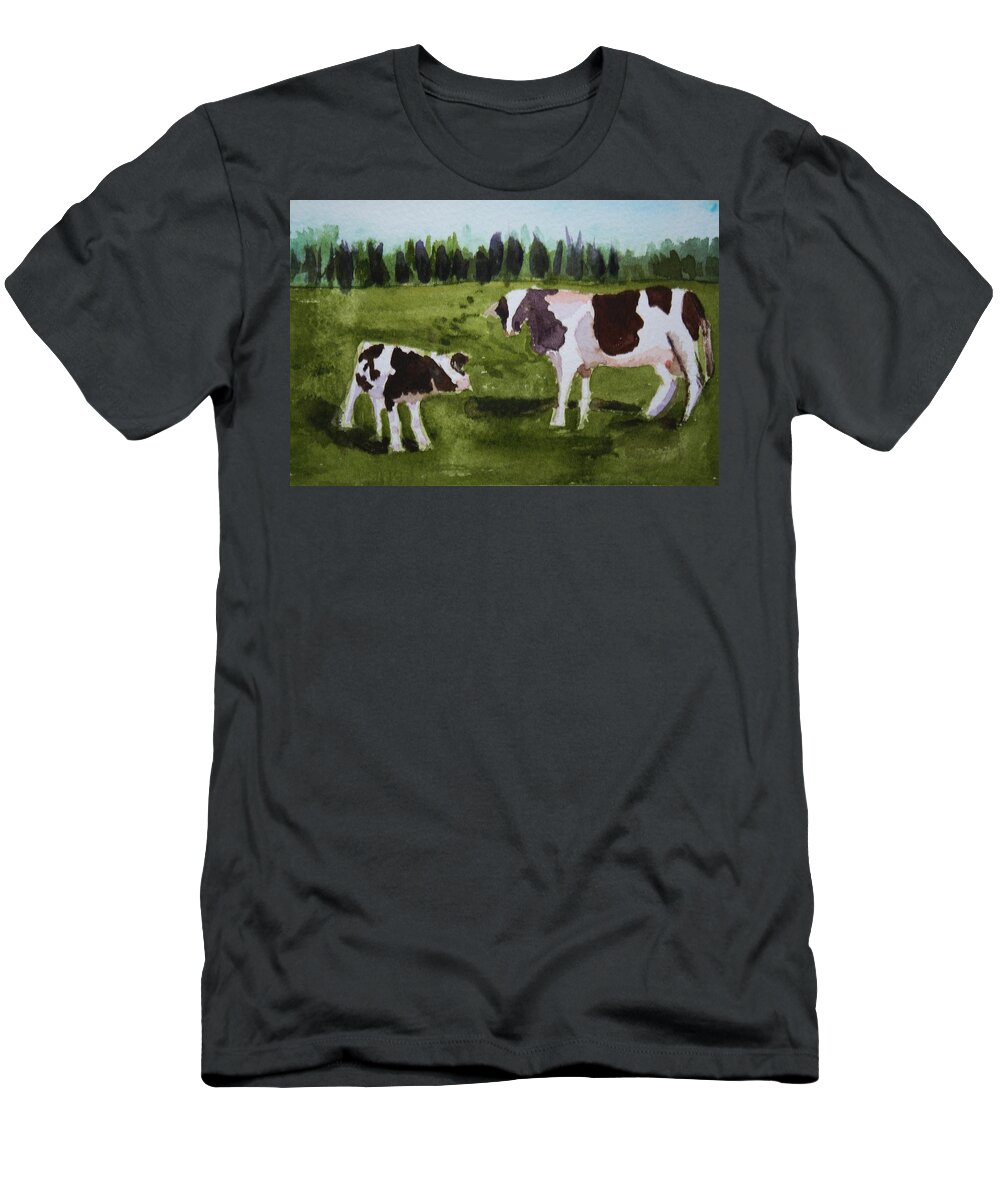 Vermont T-Shirt featuring the painting Vermont Cow and Calf by Donna Walsh