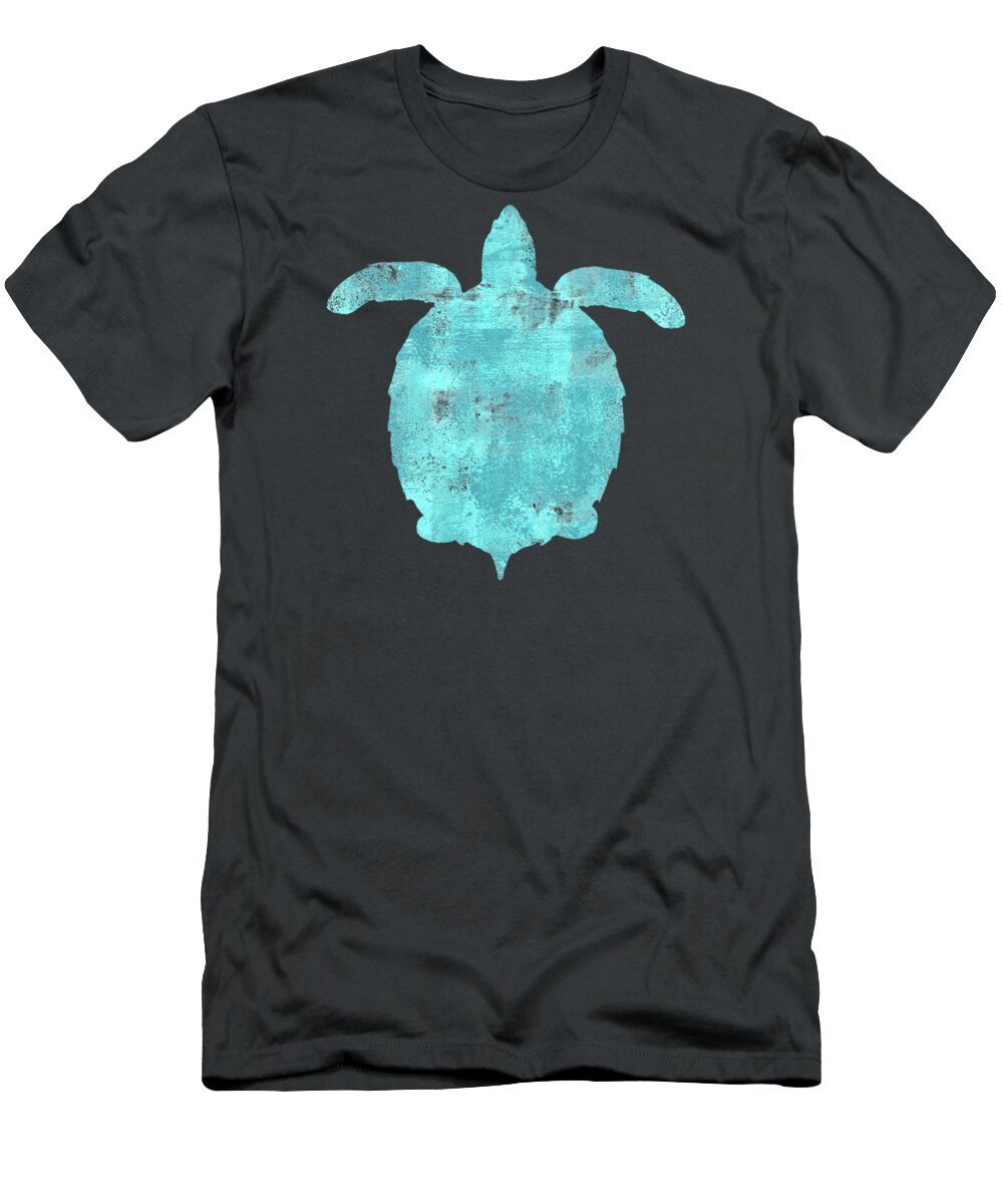 Sea Turtle T-Shirt featuring the painting Vibrant Blue Sea Turtle Beach House Coastal Art by Tina Lavoie