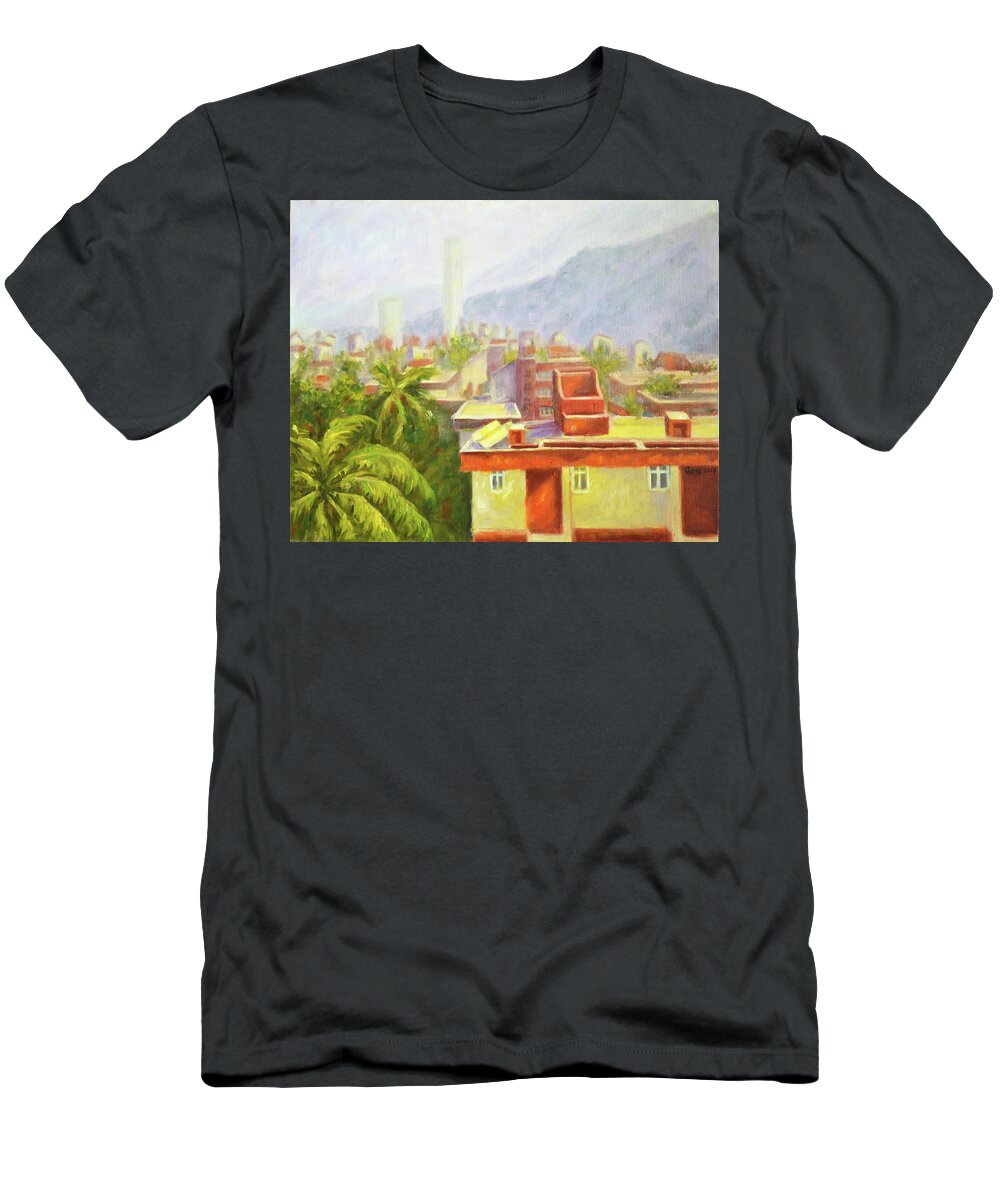 View From Our Balcony T-Shirt featuring the painting View from our balcony by Uma Krishnamoorthy