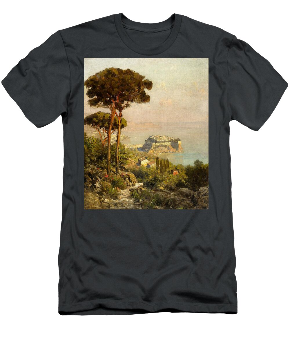 Oswald Achenbach T-Shirt featuring the painting View of the Bay of Naples by Oswald Achenbach