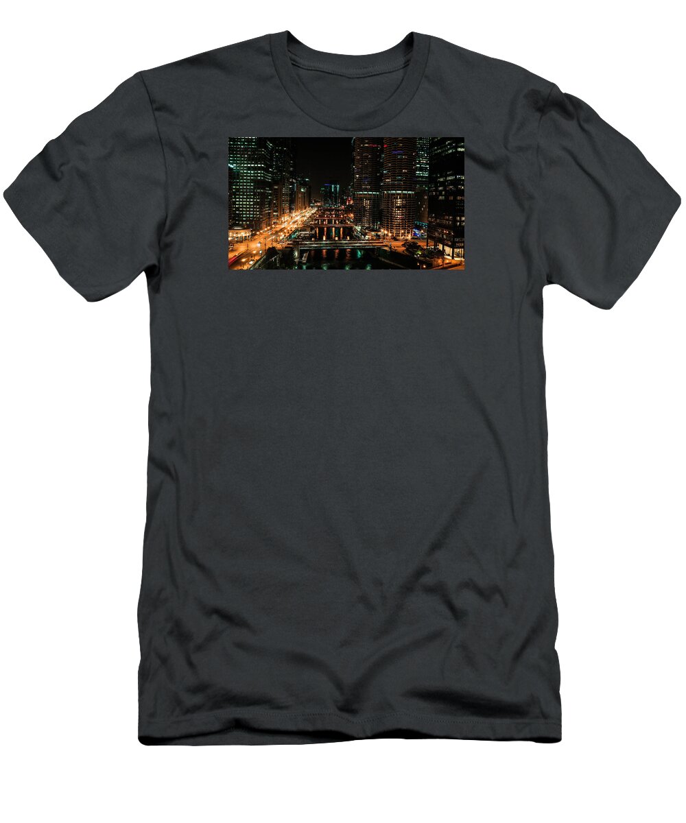 View West Of Chicago River T-Shirt featuring the photograph View West of Chicago River by Britten Adams