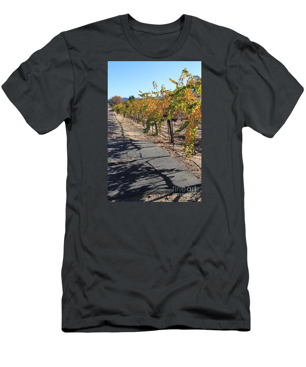 Wine T-Shirt featuring the photograph Vineyard Shadows by Suzanne Oesterling