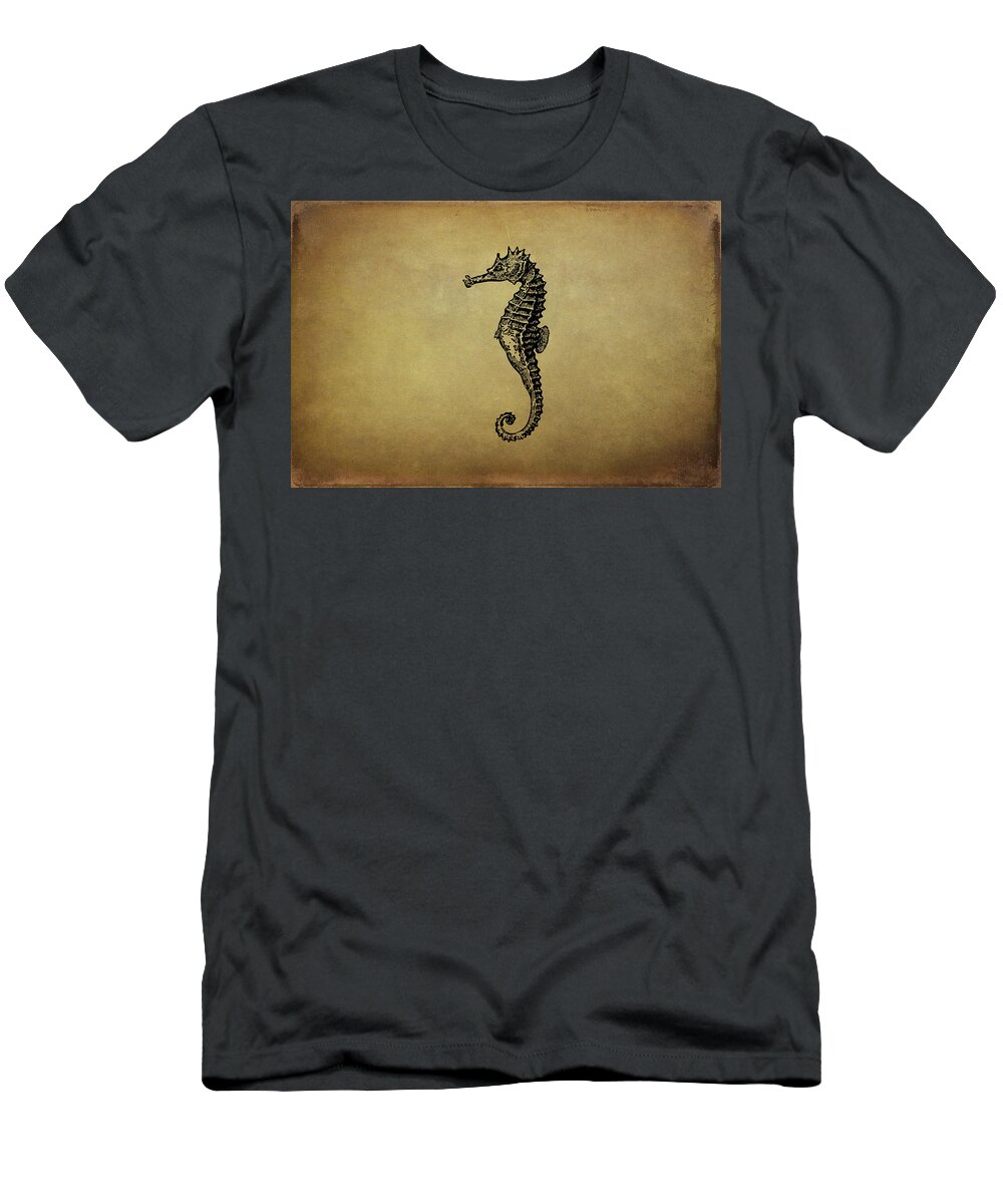 Seahorse T-Shirt featuring the drawing Vintage Seahorse Illustration by Peggy Collins