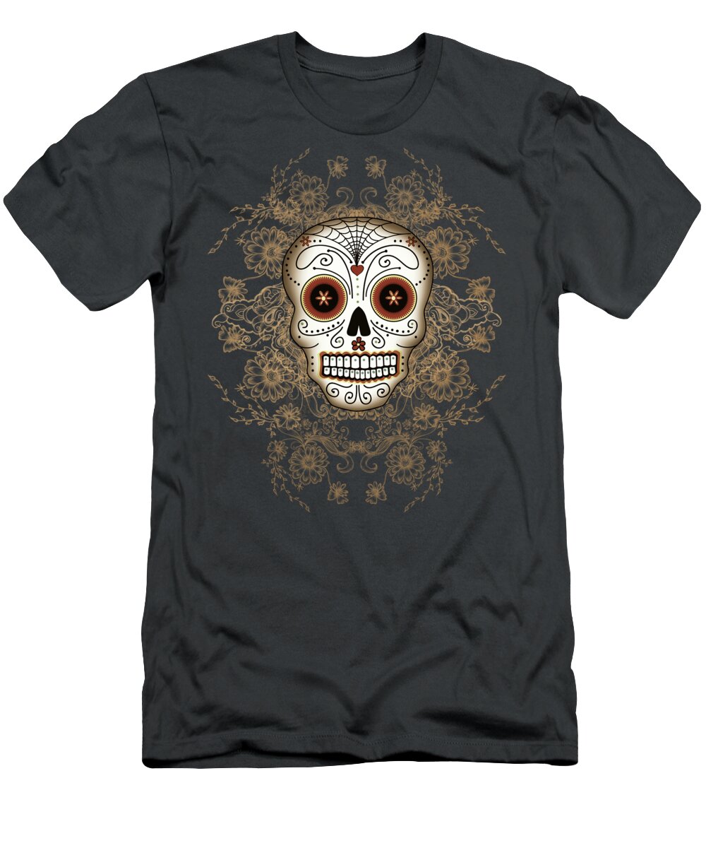 Vintage T-Shirt featuring the digital art Vintage Sugar Skull by Tammy Wetzel