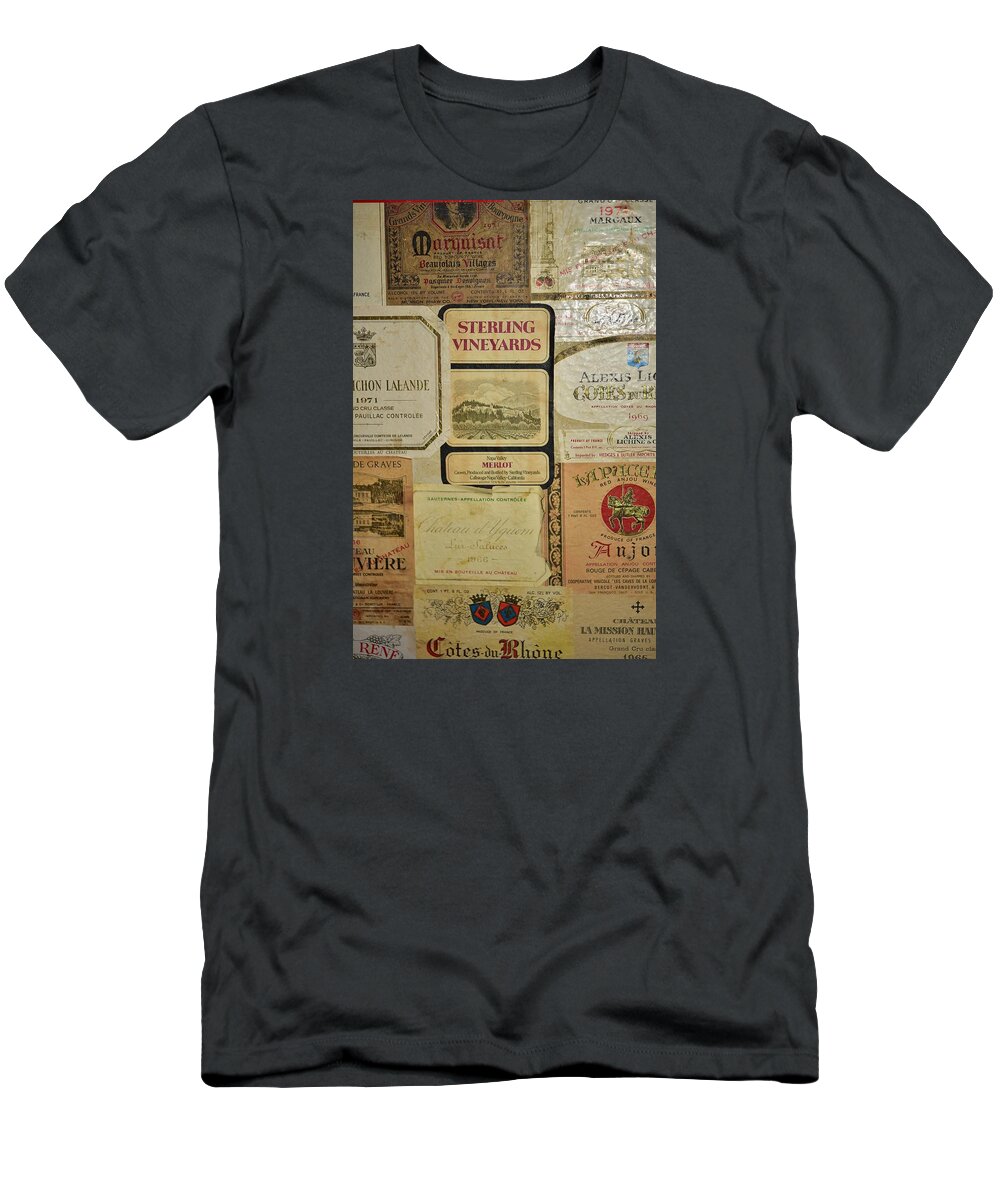Linda Brody T-Shirt featuring the photograph Vintage Wine Labels 10 by Linda Brody
