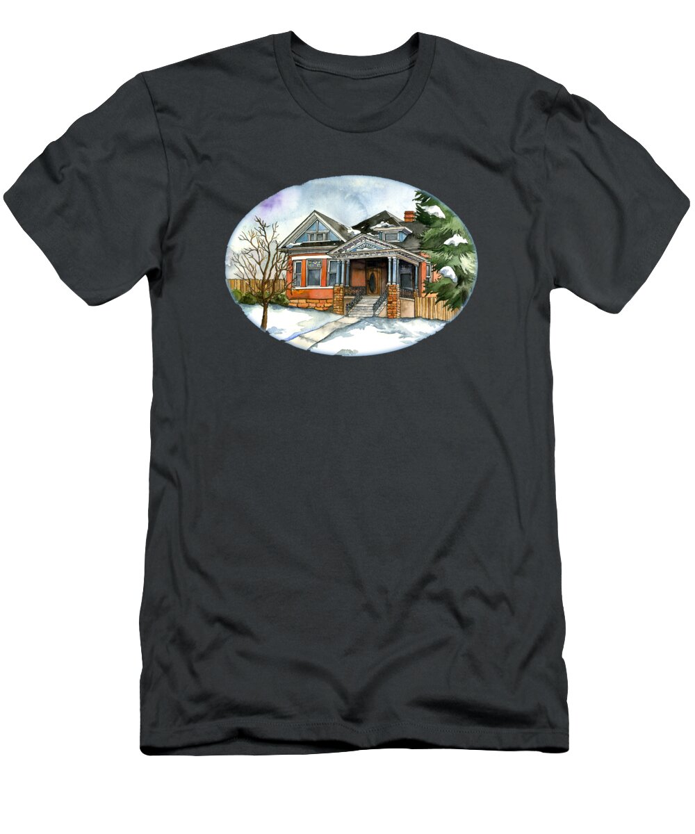 Watercolor T-Shirt featuring the painting Vintage Winter by Shelley Wallace Ylst