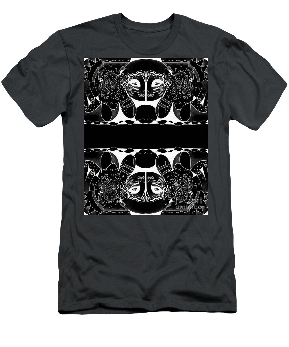 Black And White T-Shirt featuring the digital art Visions and Reversals by Helena Tiainen