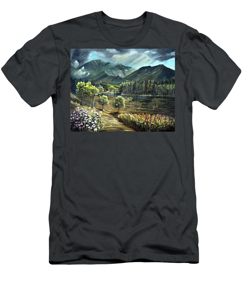 Cannon Mountain T-Shirt featuring the painting Vista View of Cannon Mountain by Nancy Griswold