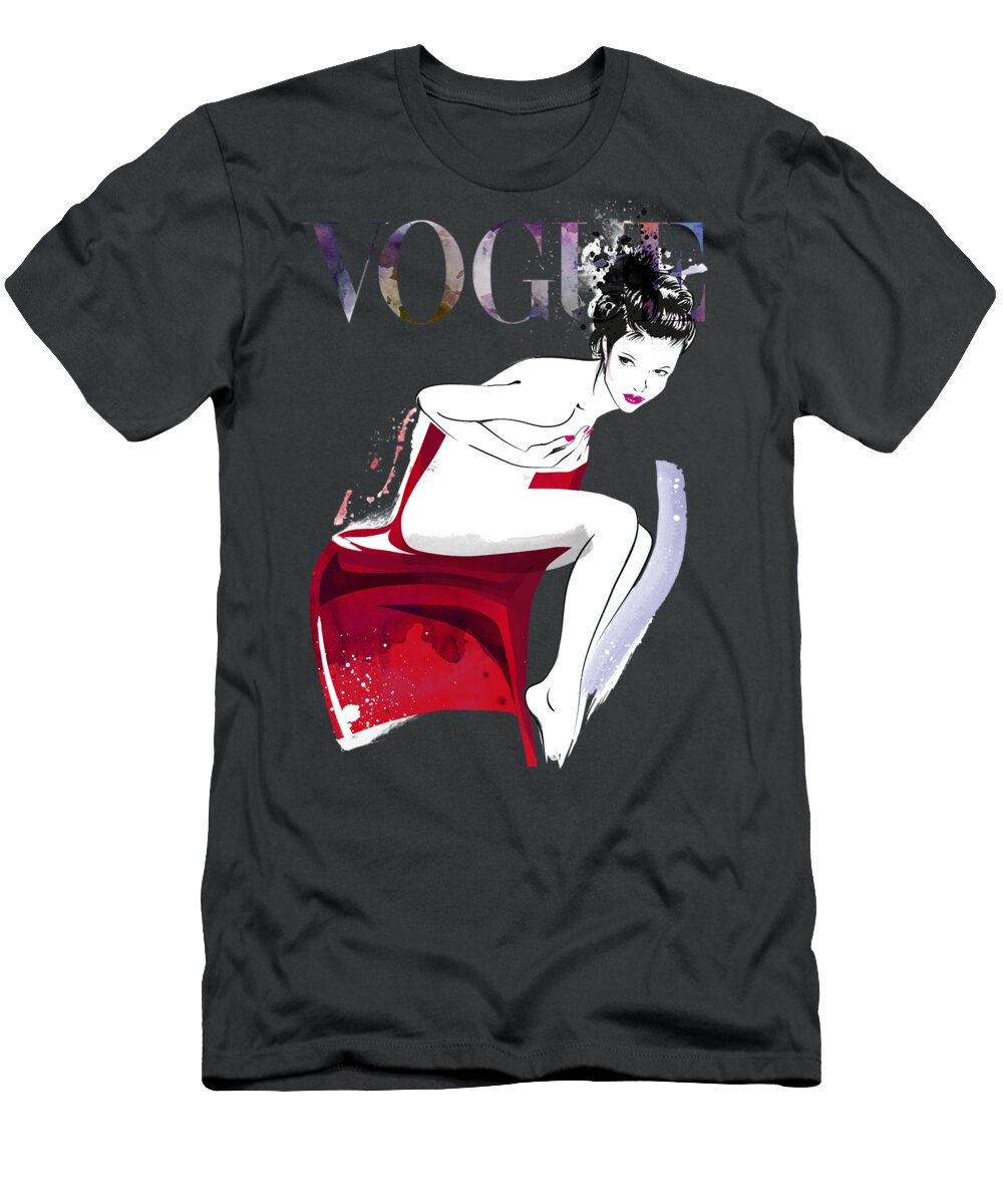 Vogue Magazine T-Shirt featuring the painting Vogue Fashion Illustration by Unique Drawing
