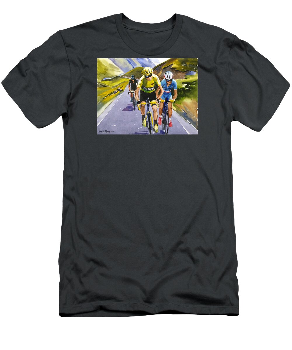 Cycling T-Shirt featuring the painting Vroome Nibali Porte by Shirley Peters