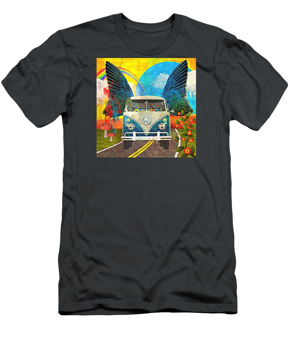 Volkswagen T-Shirt featuring the mixed media VW Bus Trip by Ally White