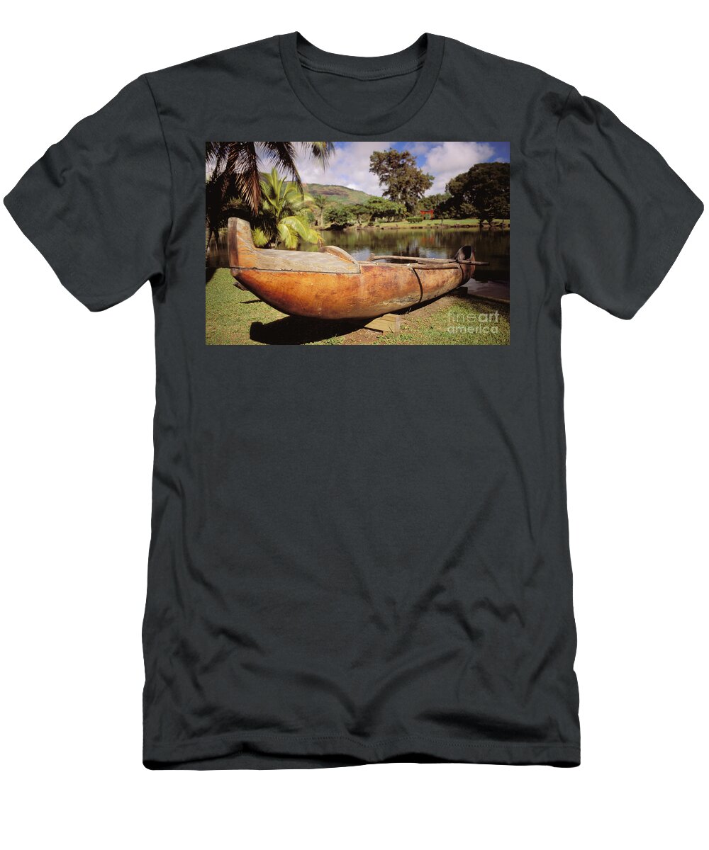 Ashore T-Shirt featuring the photograph Wailua, Wooden Canoe by Rita Ariyoshi - Printscapes