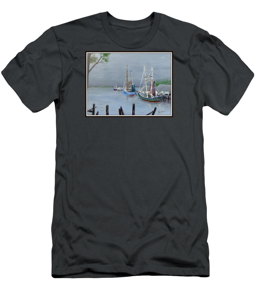 Harbor T-Shirt featuring the painting Waiting in Oriental Harbor NC by Deborah Naves