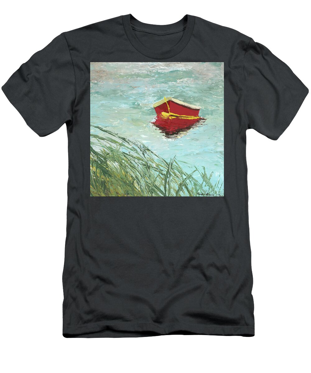 Seascape T-Shirt featuring the painting Waiting by Ovidiu Ervin Gruia