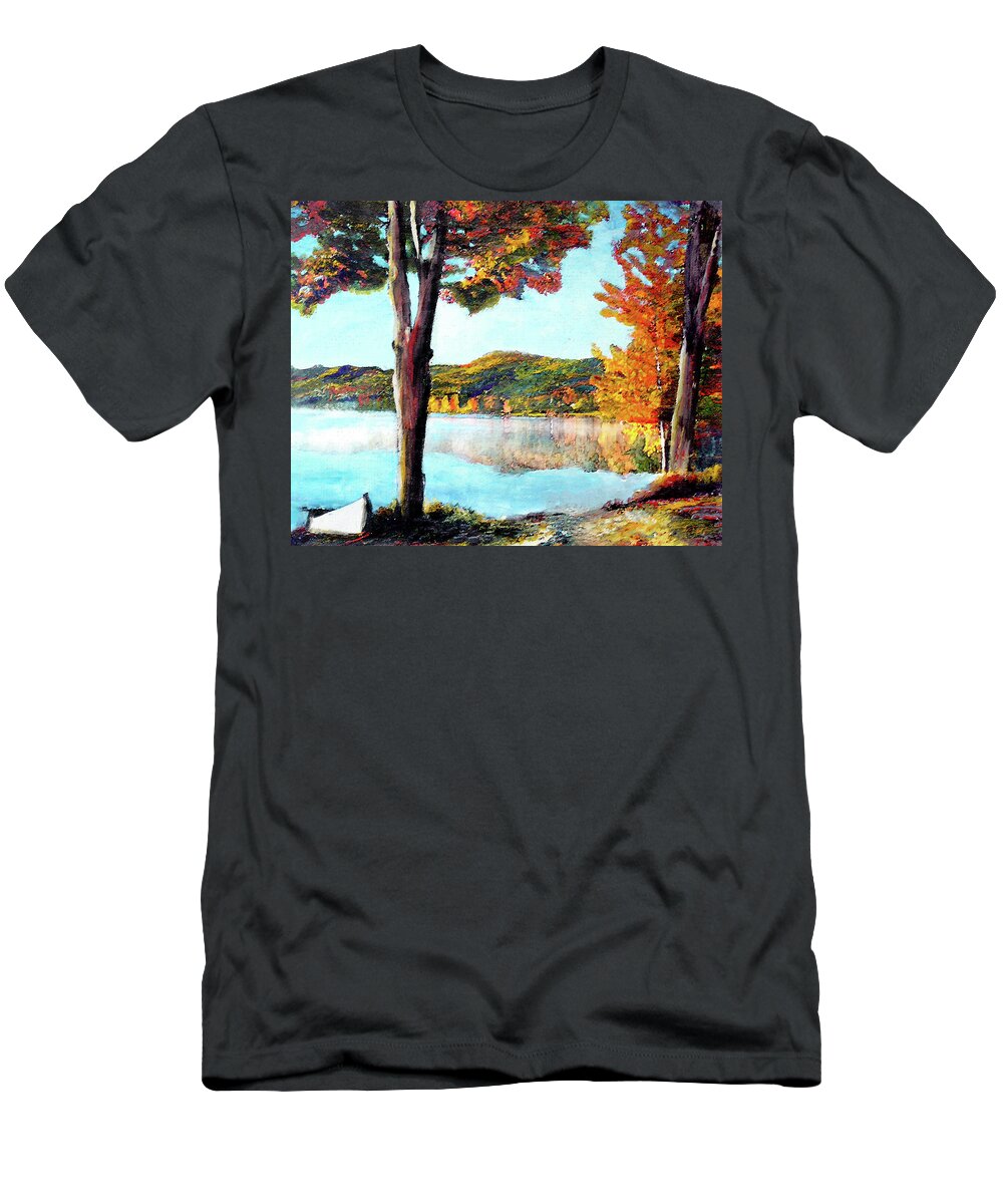 Water T-Shirt featuring the painting A Walk Down Lake Champlain by Frank Botello