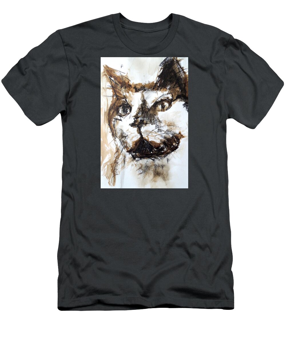 Schiros T-Shirt featuring the mixed media Walnut and Charcoal by Mary Schiros