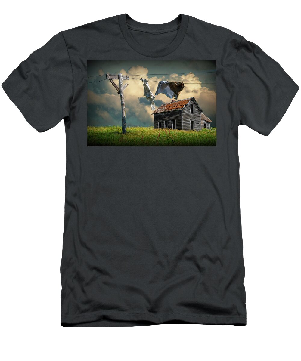 Clothes T-Shirt featuring the photograph Wash on the Line by Abandoned House by Randall Nyhof