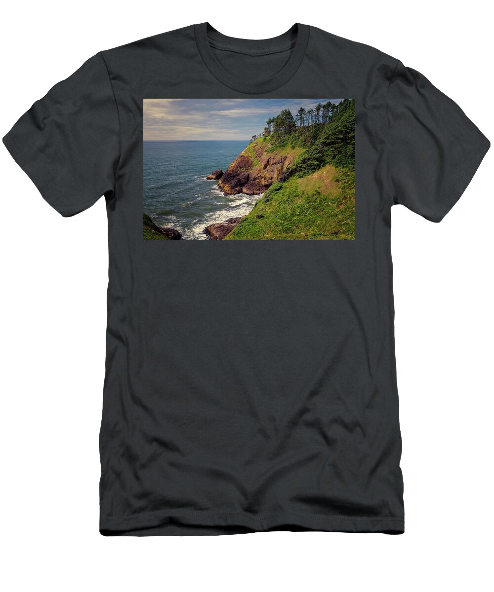 Joan Carroll T-Shirt featuring the photograph Washington Coastline near North Head Lighthouse by Joan Carroll