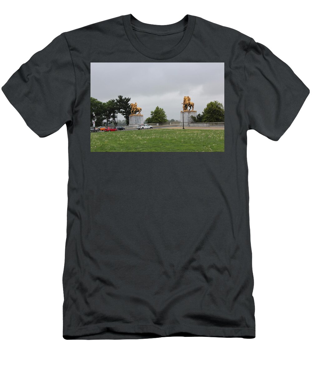 Cloudy Clouds Washington D.c Dc George Capital Traffic Car Cars Sculptures Sculpture City City Life Sky Green Grass Grey Landscape View Flowers Flower Trees Tree Rain Gold Great Famous T-Shirt featuring the photograph Washington D. C On a Cloudy Day by Jeanette Rode Dybdahl