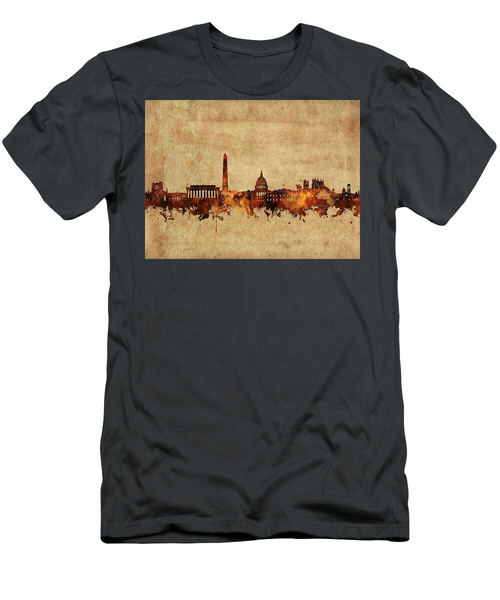 Washington Dc T-Shirt featuring the digital art Washington Dc Skyline Vintage 2 by Bekim M