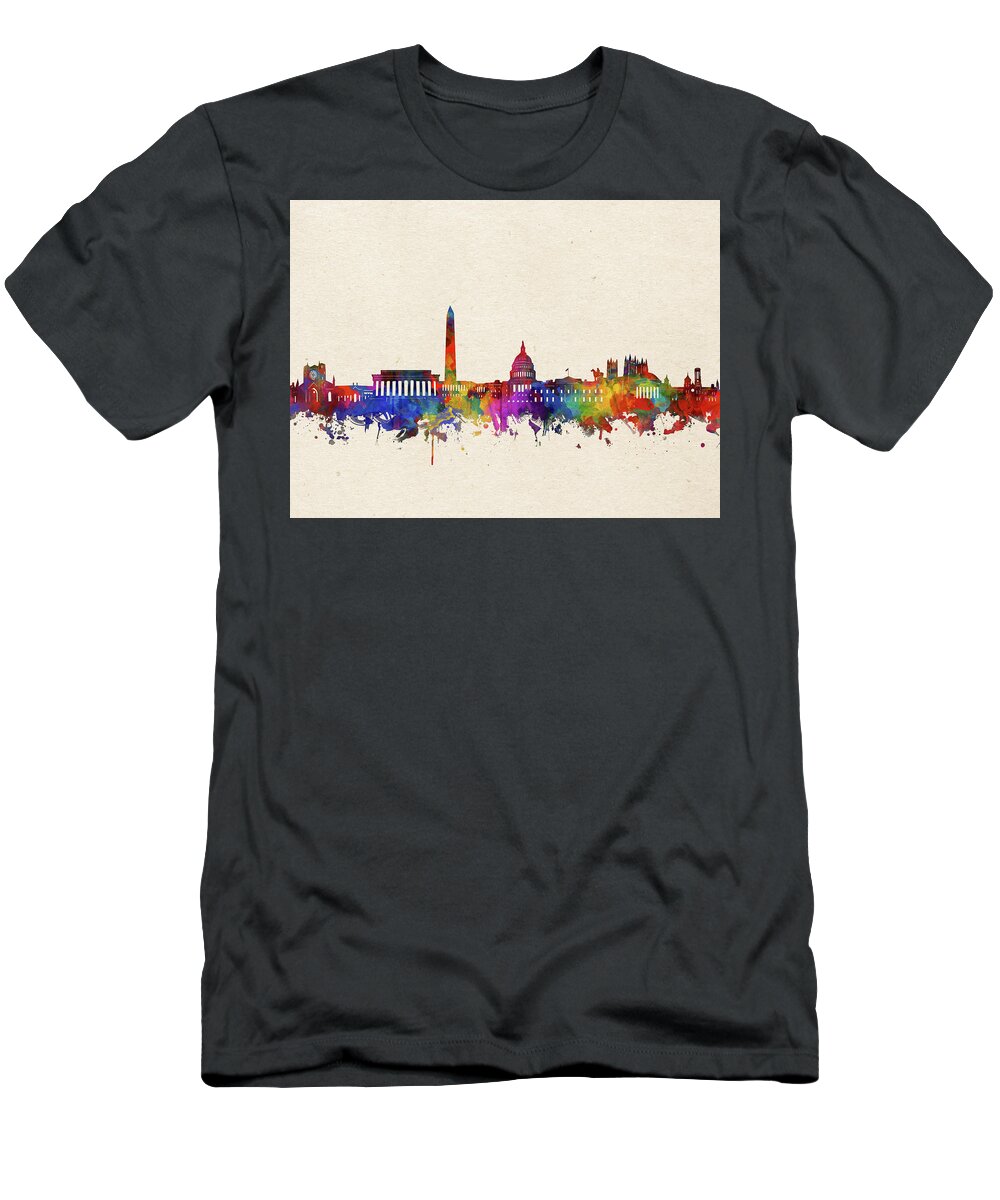 Washington Dc T-Shirt featuring the digital art Washington Dc Skyline Watercolor 2 by Bekim M