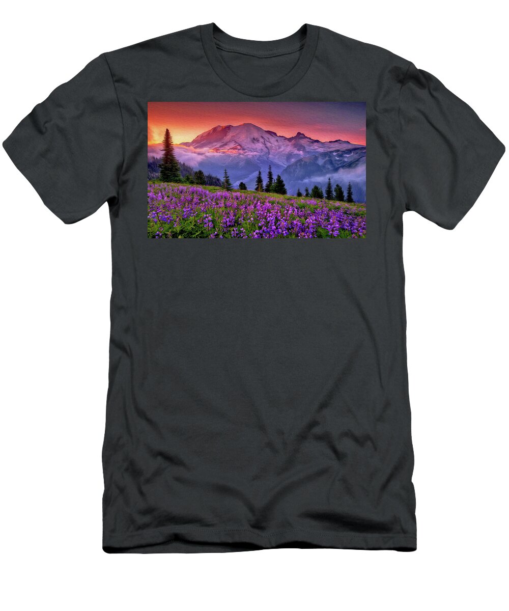 Nature T-Shirt featuring the painting Washington, Mt Rainier National Park - 05 by AM FineArtPrints
