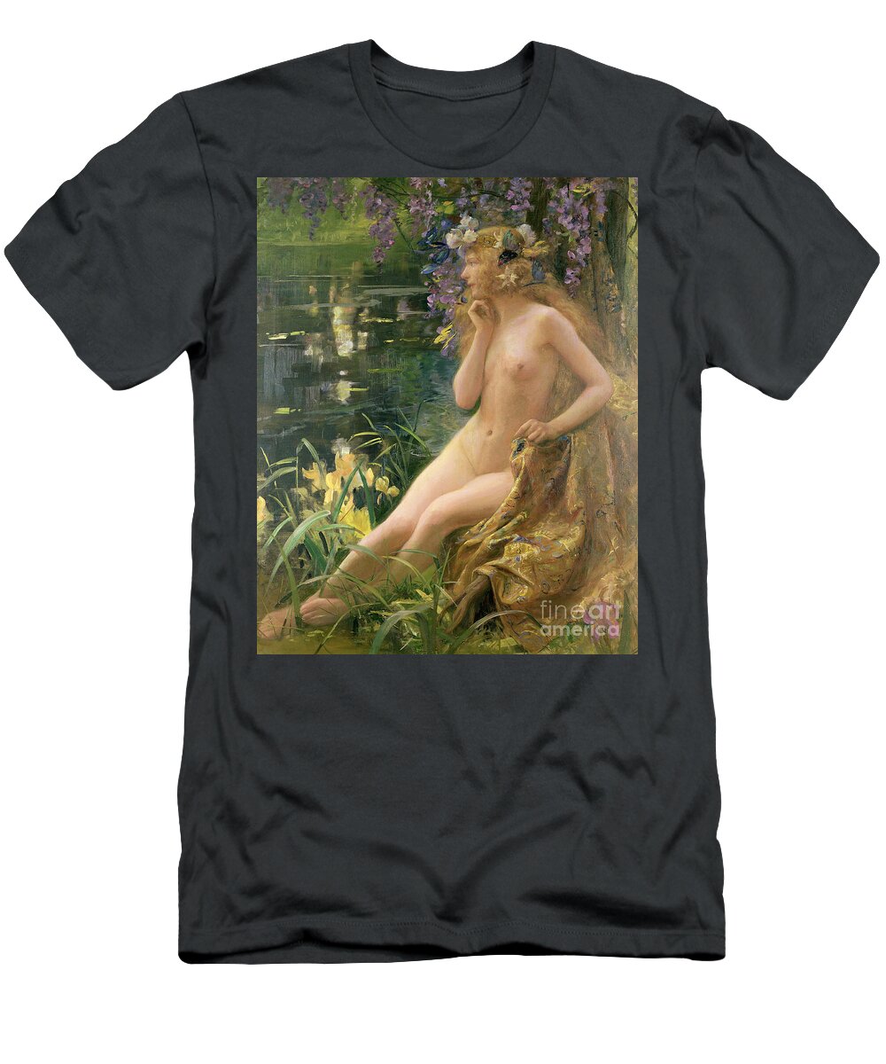 Water Nymph (oil On Canvas) By Gaston Bussiere (1862-1929) T-Shirt featuring the painting Water Nymph by Gaston Bussiere