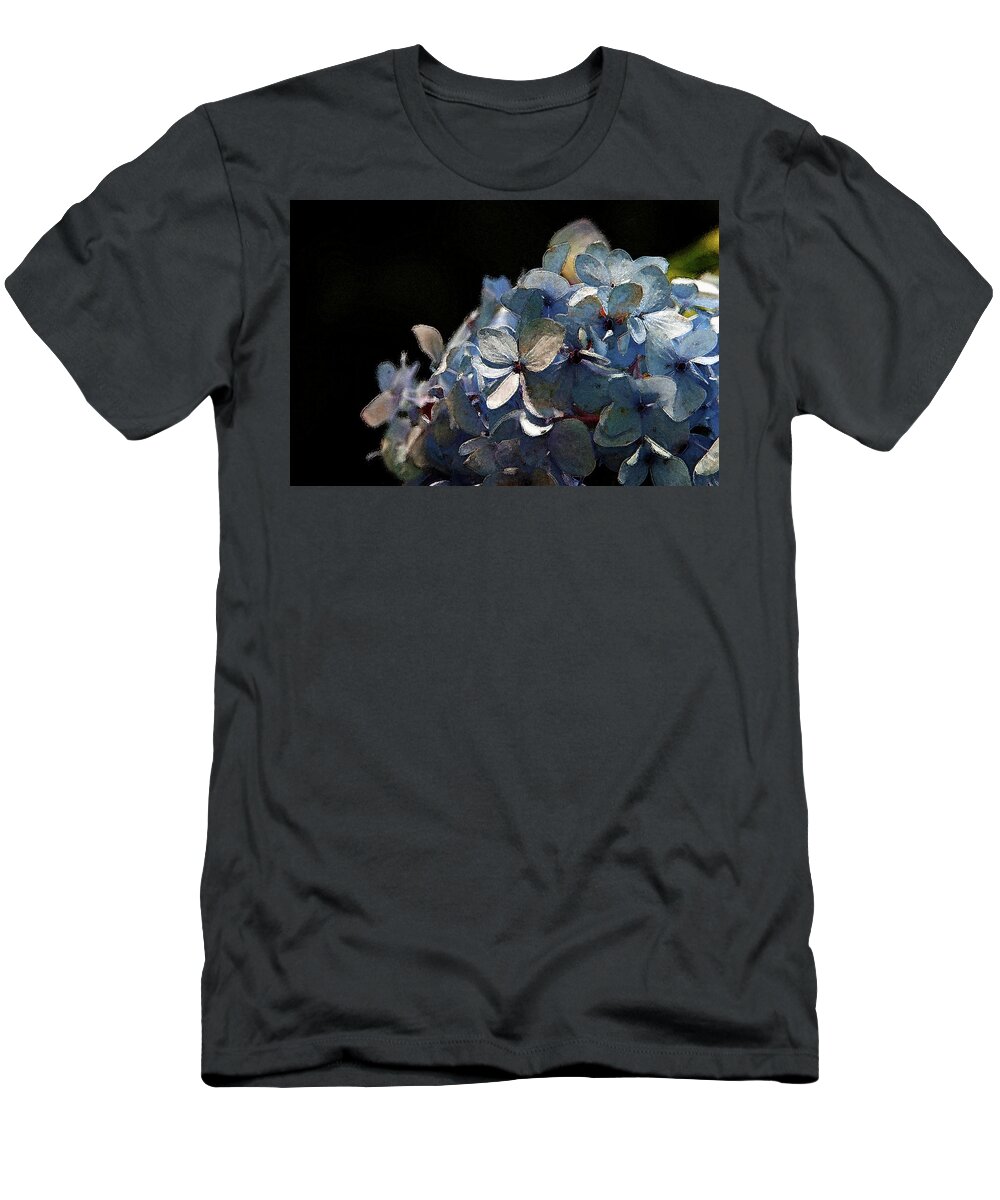Watercolor T-Shirt featuring the photograph Watercolor Blue Hydrangea Blossoms 1203 W_2 by Steven Ward