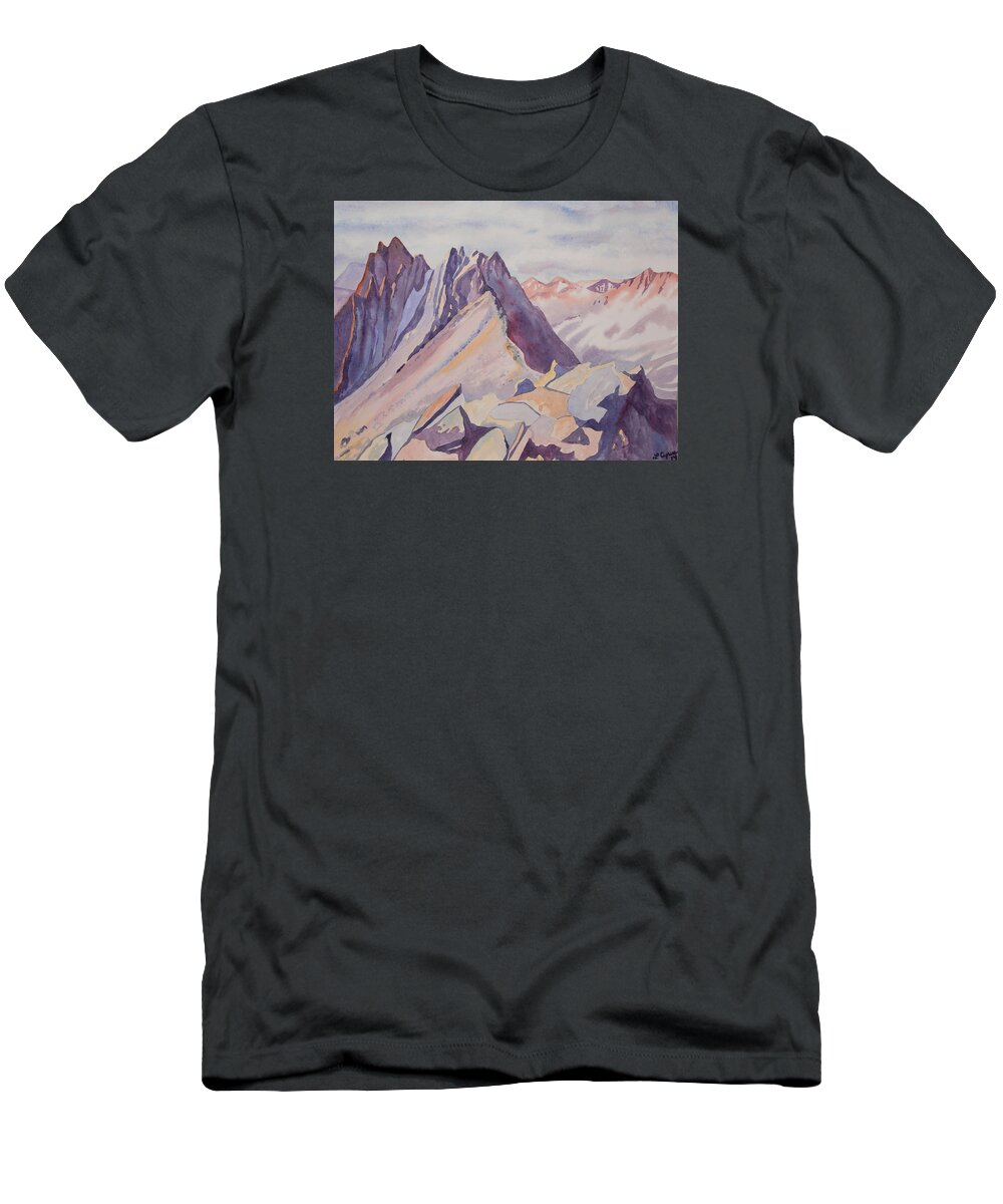 Mount Sneffels T-Shirt featuring the painting Watercolor - Near the top of Mount Sneffels by Cascade Colors