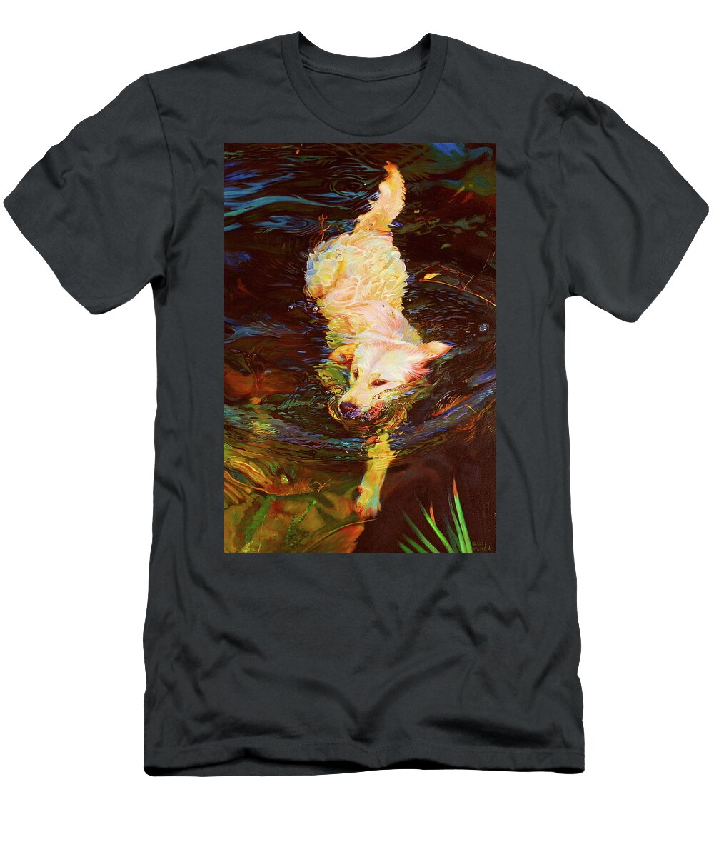Dogs T-Shirt featuring the painting Waterdance by Kelly McNeil