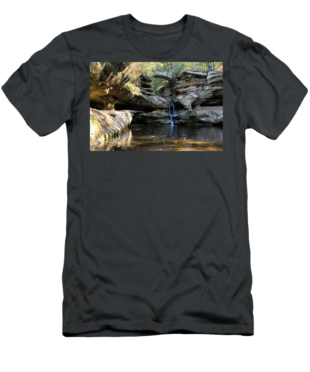 Old Man Cave State Park T-Shirt featuring the photograph Waterfall at Old Man Cave by Larry Ricker