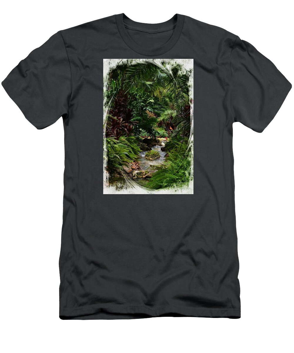 Waterfall Swrl 1 T-Shirt featuring the photograph Waterfall Garden Swirl 1 by Sheri McLeroy
