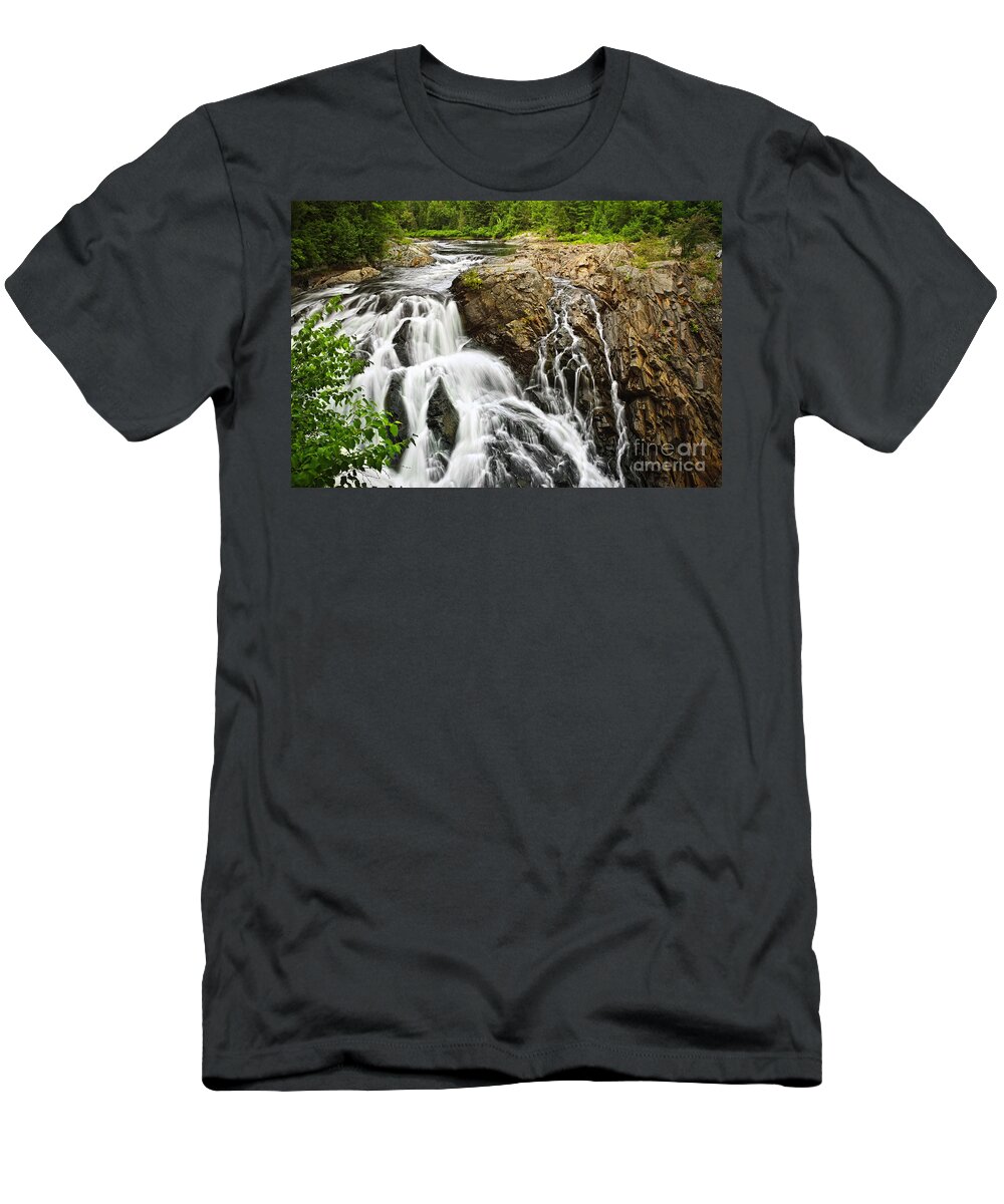 Waterfall T-Shirt featuring the photograph Waterfall in wilderness by Elena Elisseeva