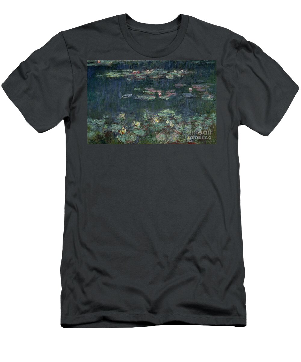 Monet T-Shirt featuring the painting Waterlilies Green Reflections by Claude Monet