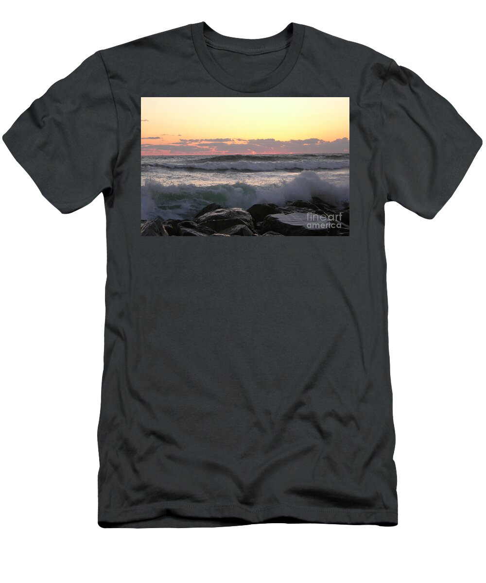 Waves T-Shirt featuring the photograph Waves over the rocks 5-3-15 by Julianne Felton