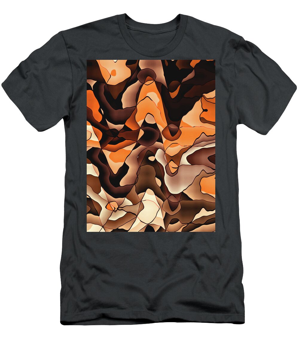 Wavy T-Shirt featuring the digital art Wavy orange and brown by Gaspar Avila