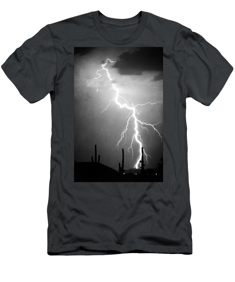 Lightning T-Shirt featuring the photograph Way too Close For Comfort BW Print by James BO Insogna