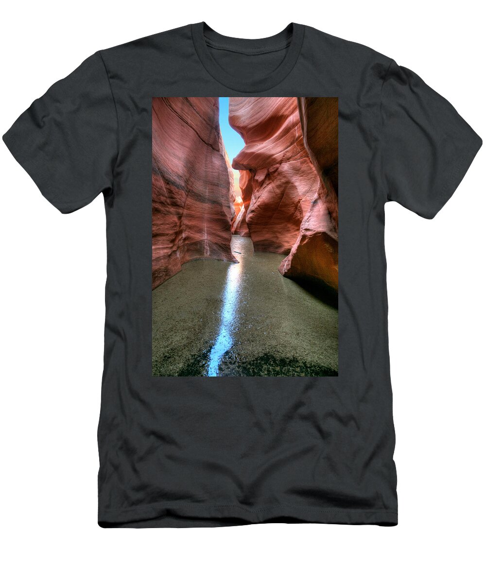 Curves; Erosion; Lake Powell; Powell; Red Rock; Slot Canyon; Water Channel; Channel T-Shirt featuring the photograph Ways of Water by David Andersen