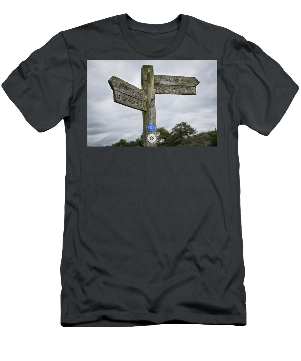 Borders T-Shirt featuring the photograph Weathered route marker by Gary Eason