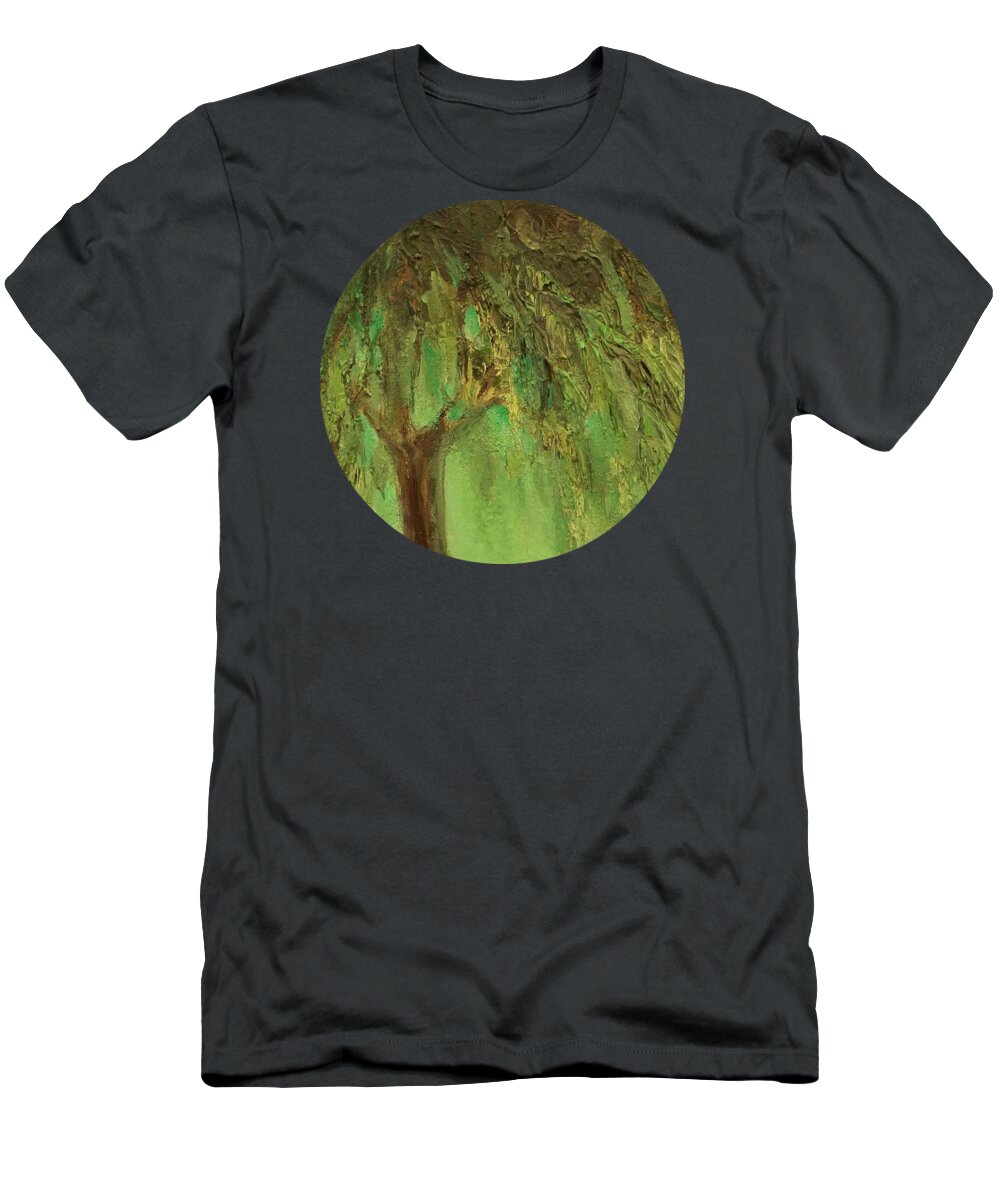 Landscape T-Shirt featuring the painting Weeping Willow by Mary Wolf