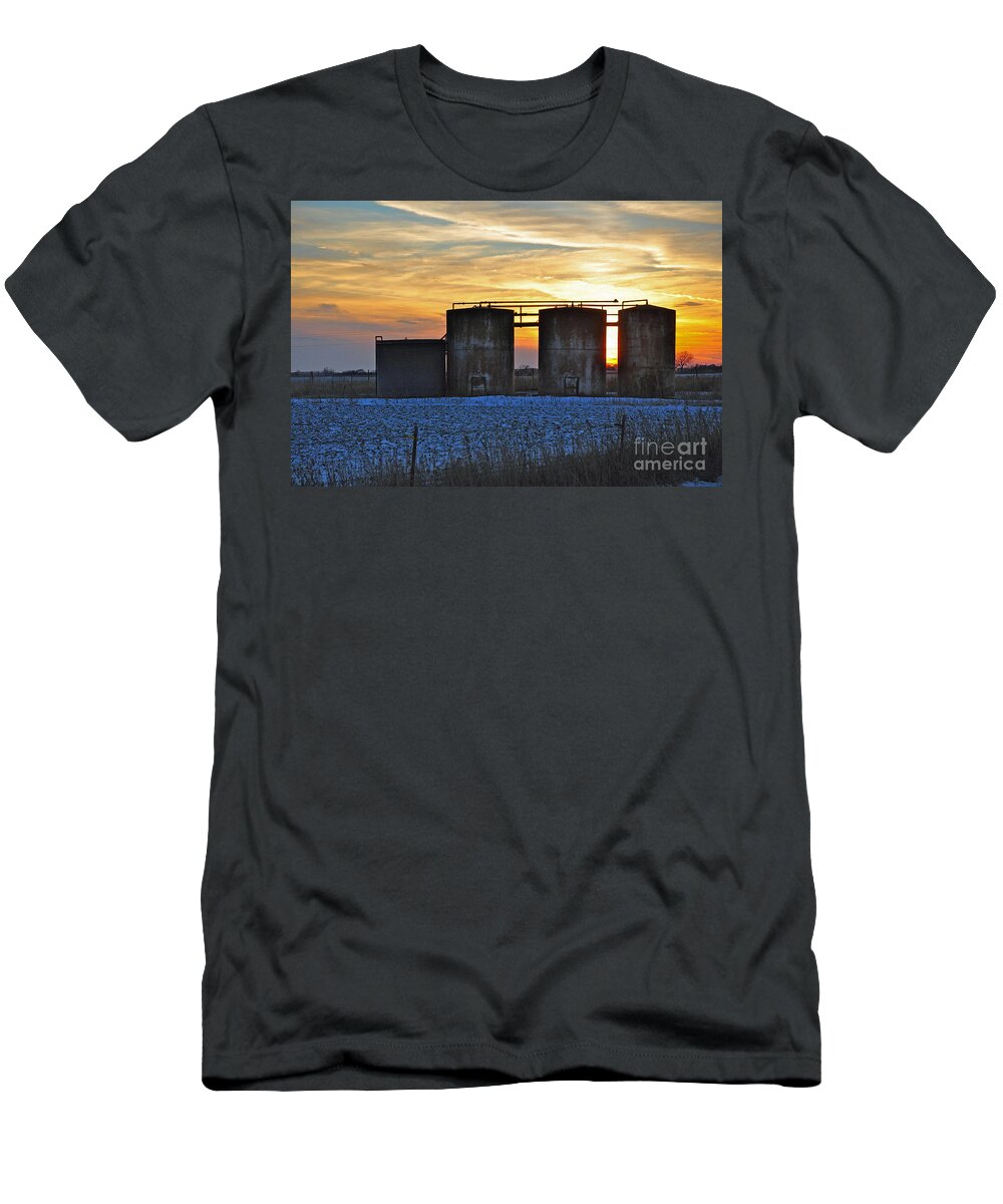 Snow T-Shirt featuring the photograph Wellsite Sunset by Anjanette Douglas