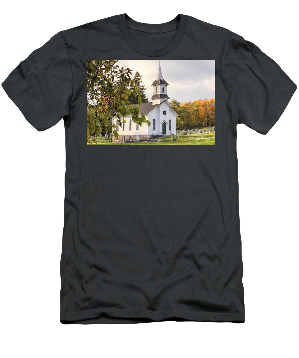 Church T-Shirt featuring the photograph Welsh Road Church in Fall II by Rod Best
