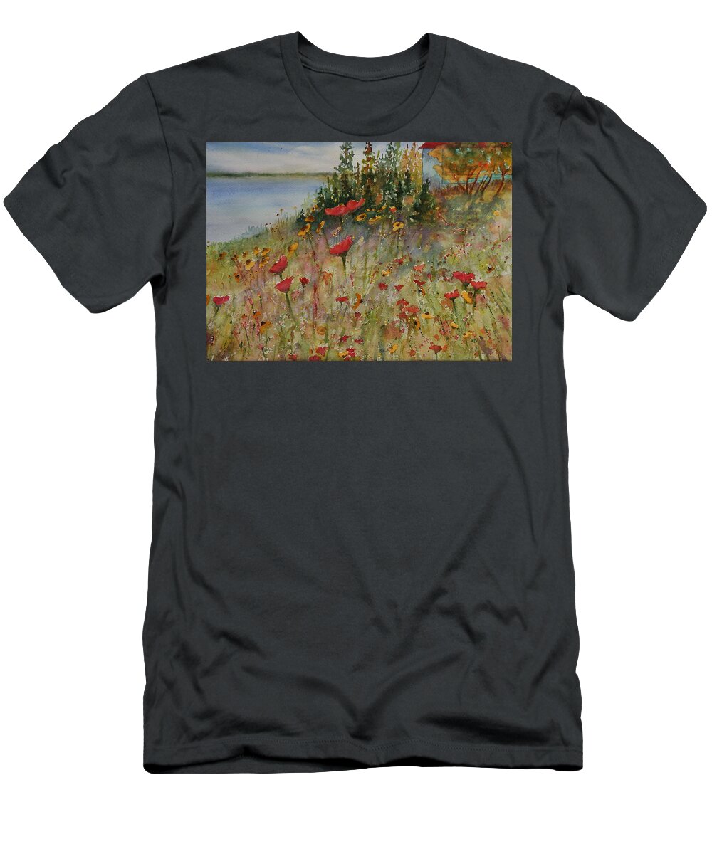 Nature T-Shirt featuring the painting Wendy's Wildflowers by Ruth Kamenev