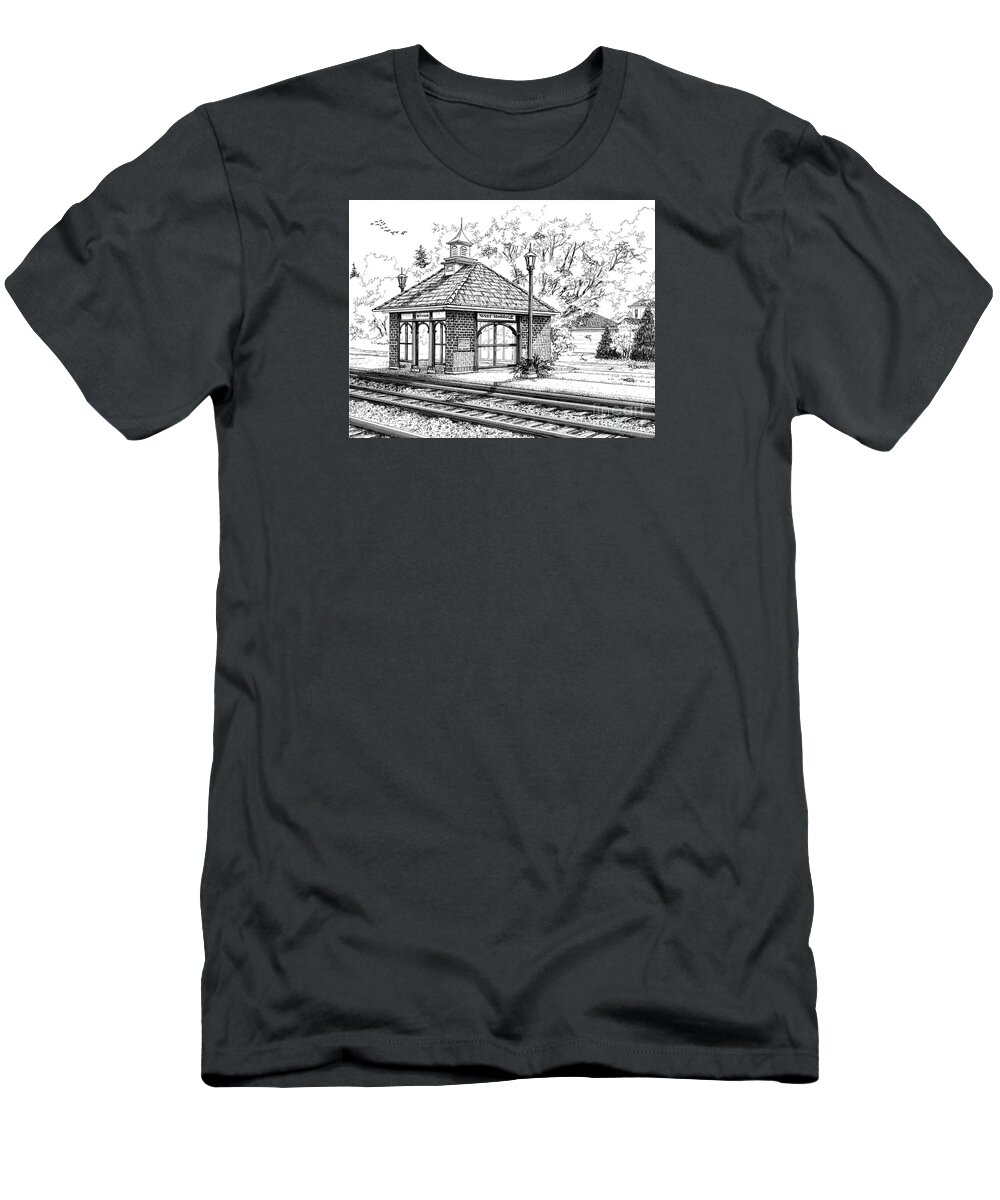 Architecture T-Shirt featuring the drawing West Hinsdale Train Station by Mary Palmer