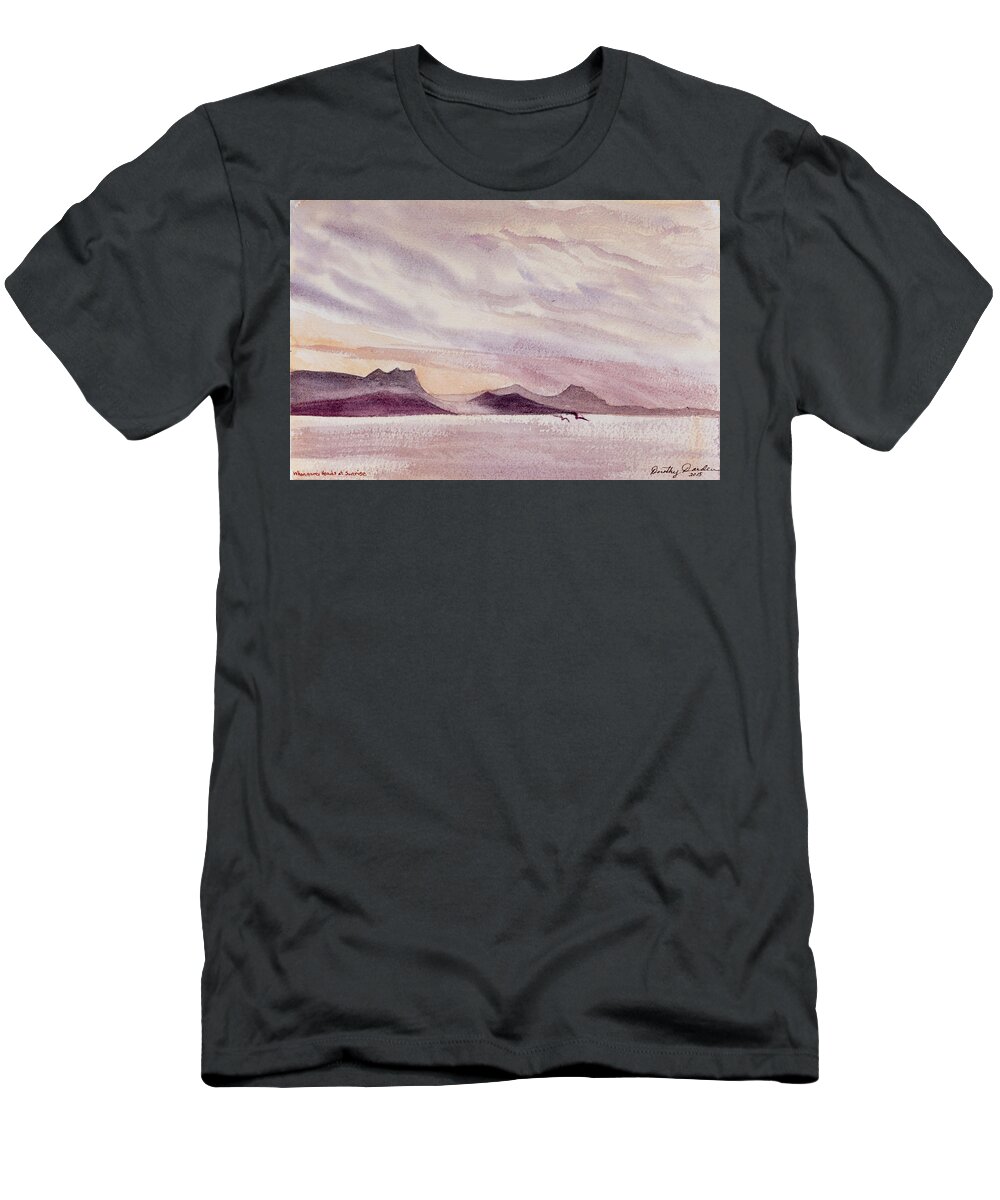 Bay T-Shirt featuring the painting Whangarei Heads at sunrise, New Zealand by Dorothy Darden