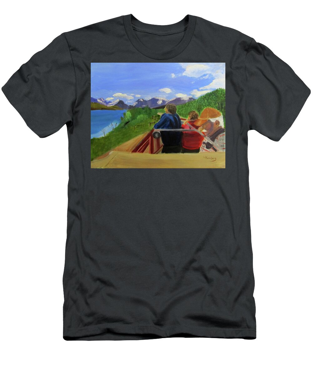 Glacier National Park T-Shirt featuring the painting What's Out There? by Linda Feinberg