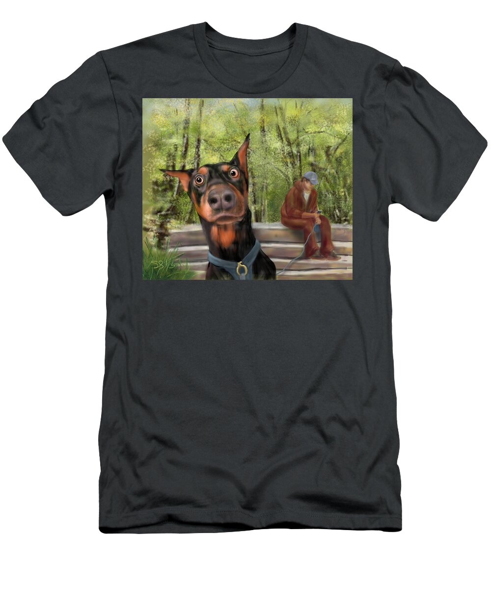 Dog T-Shirt featuring the painting What's That I Hear? by Susan Sarabasha
