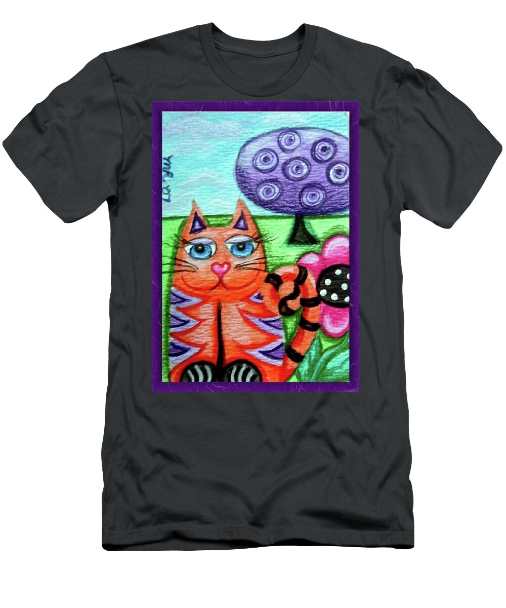Kitty T-Shirt featuring the painting Whimsical Orange Striped Kitty Cat by Monica Resinger